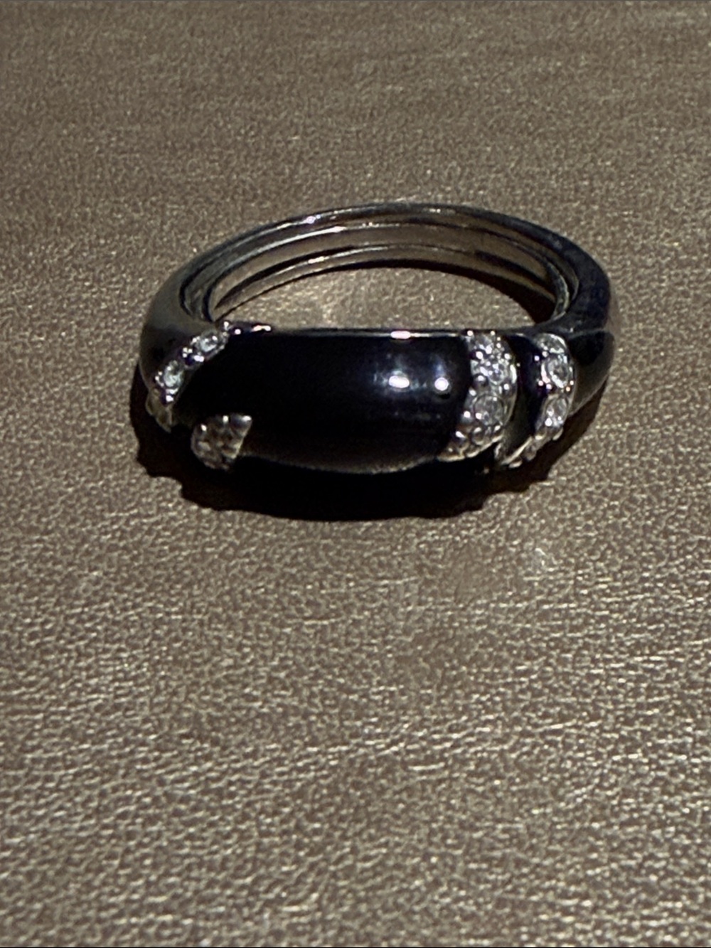 Black Enamel and Crystal Accent Ring - Women Jewelry